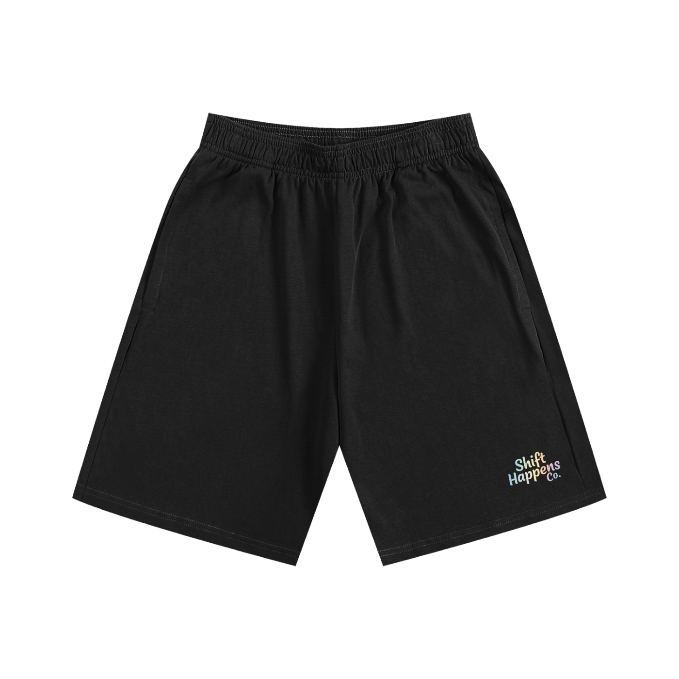 Black shorts with a logo on a white background