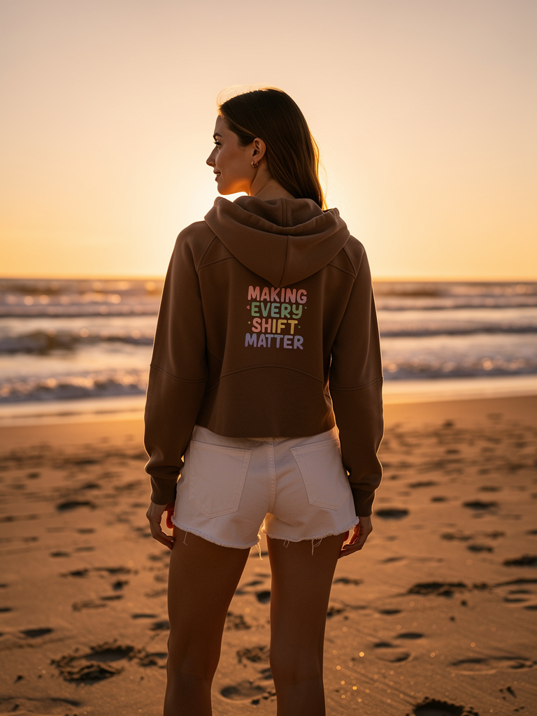 Shift Happens Co. Women’s Cropped Half-Zip Hoodie