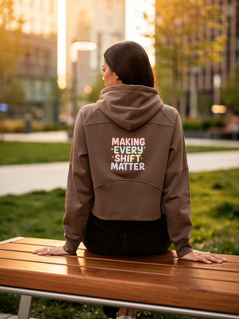 Shift Happens Co. Women’s Cropped Half-Zip Hoodie