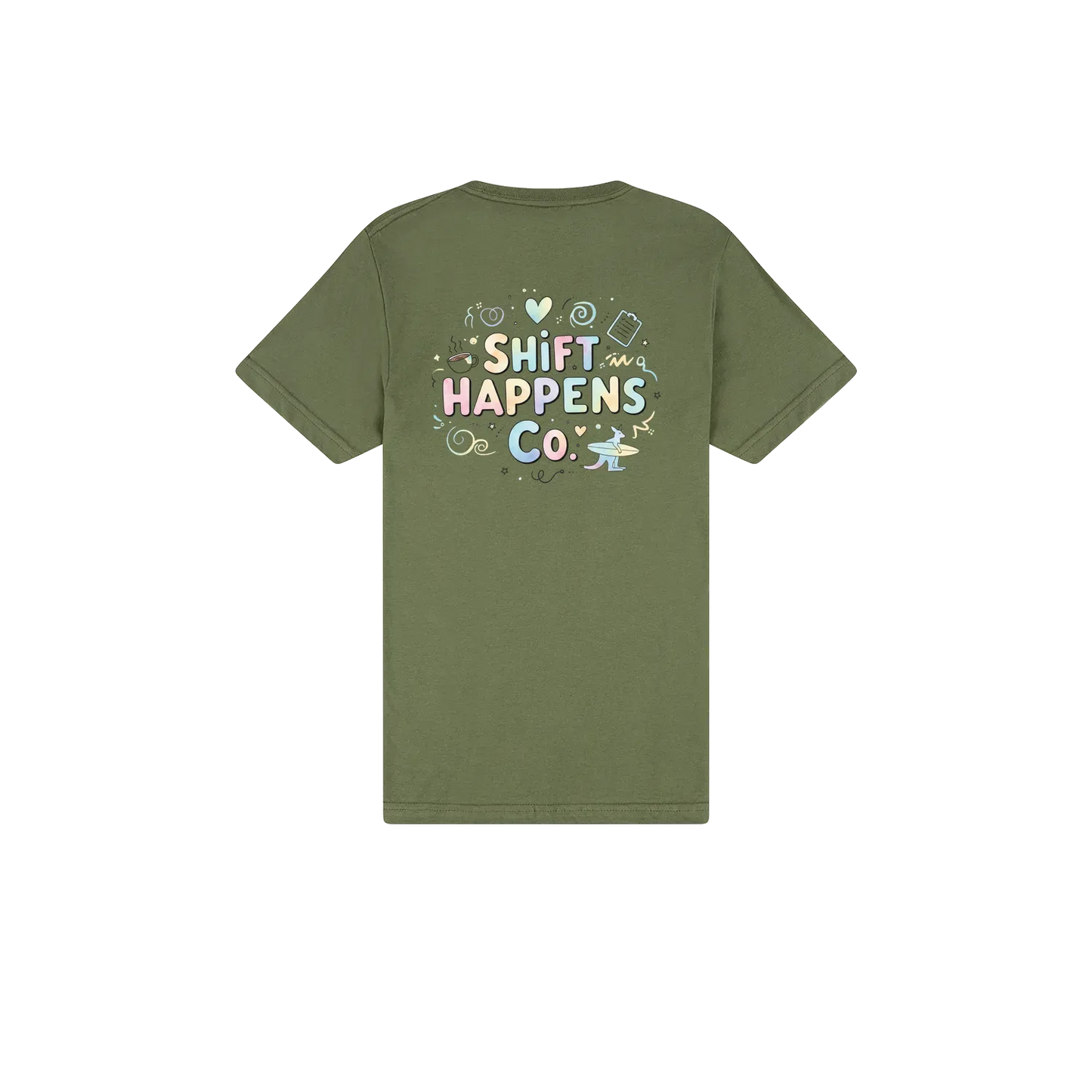 Shift Happens Co. Illustrated Logo Tee – Unisex Support Worker T-Shirt
