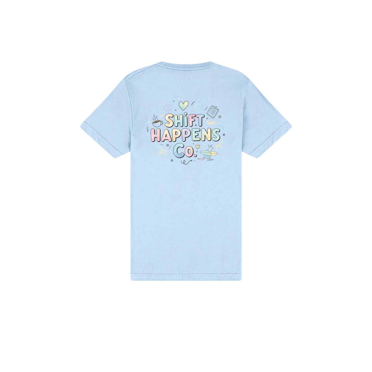 Shift Happens Co. Illustrated Logo Tee – Unisex Support Worker T-Shirt