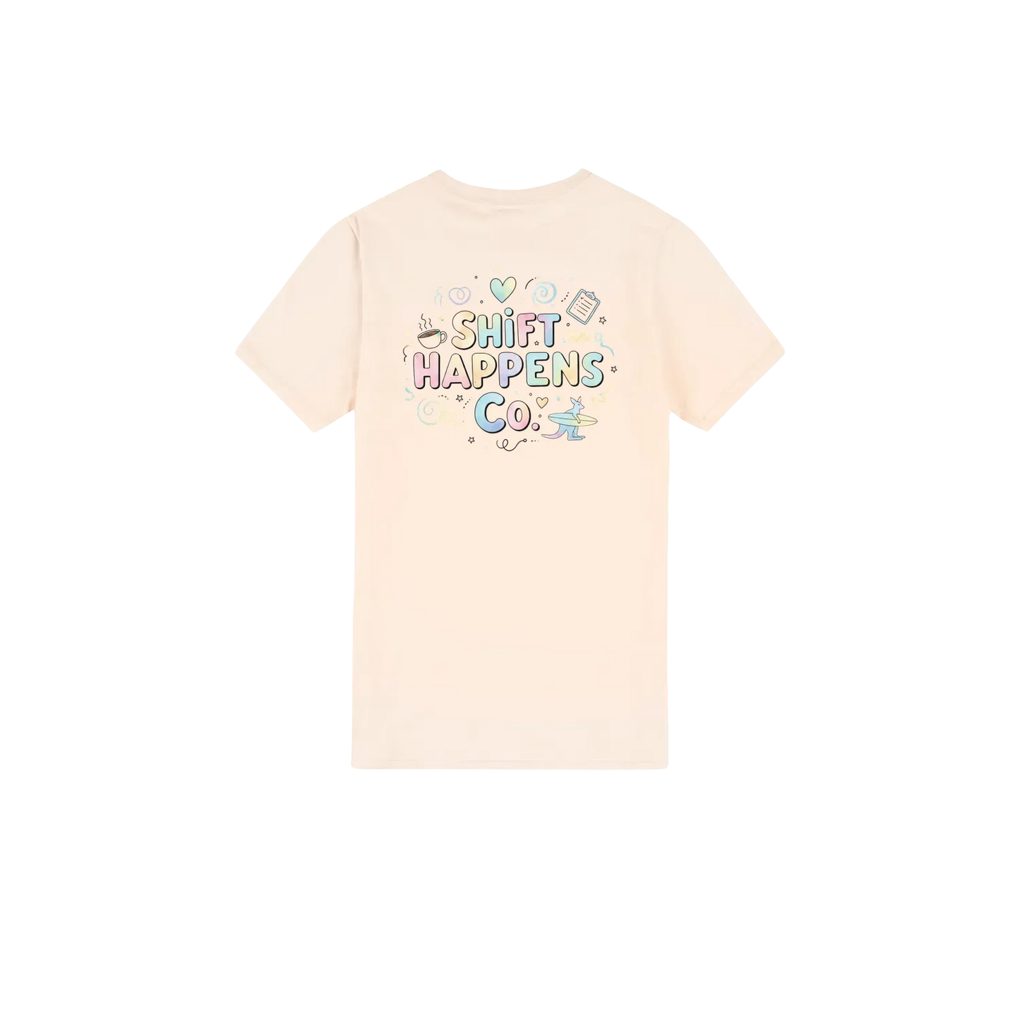 Shift Happens Co. Illustrated Logo Tee – Unisex Support Worker T-Shirt