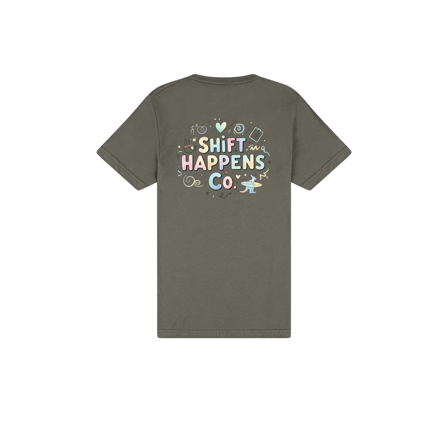 Shift Happens Co. Illustrated Logo Tee – Unisex Support Worker T-Shirt