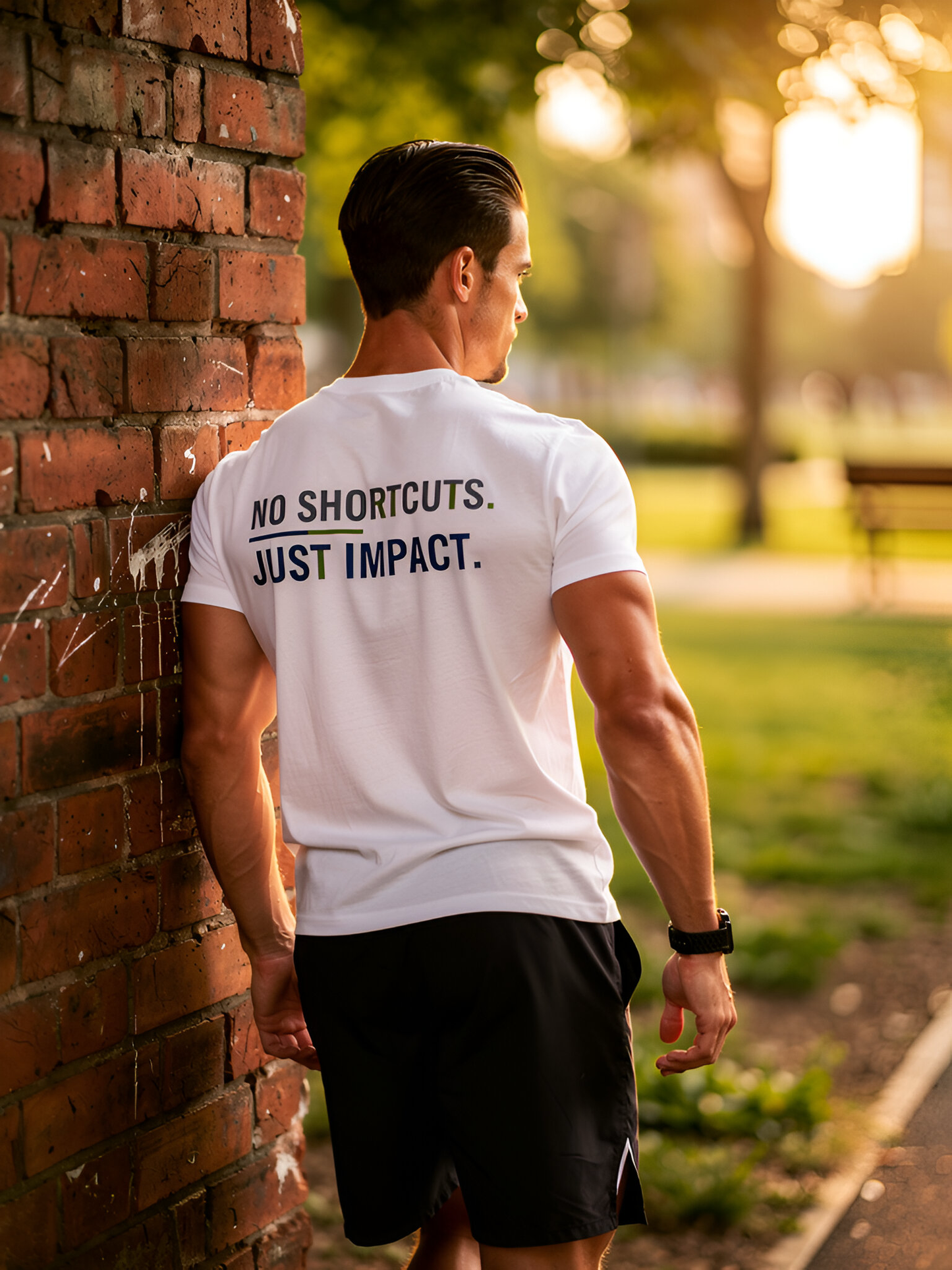 Shift Happens Co. Men’s Cotton Tee – No Shortcuts. Just Impact.