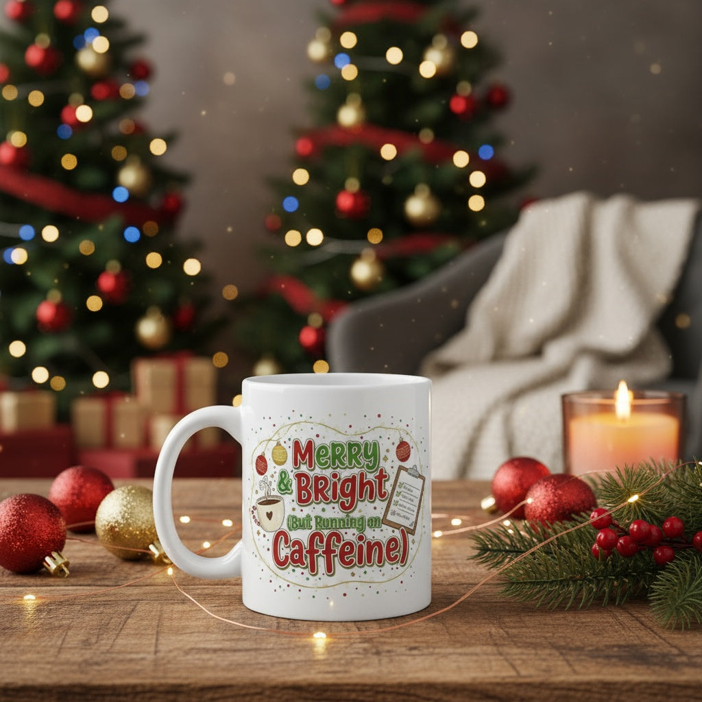 Merry & Bright (But Running on Caffeine) Mug